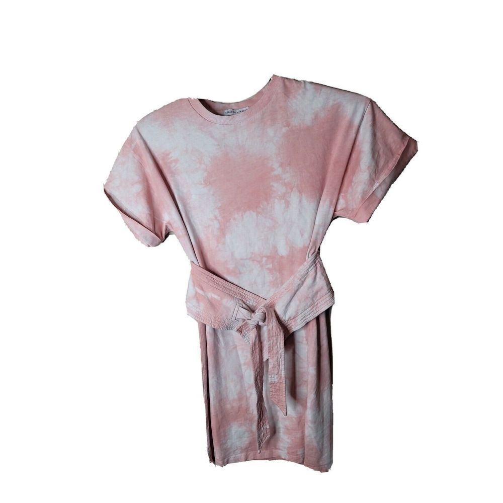 Rebecca Minkoff Marta Women's Mini Pink Tie Dye Belted T Shirt Dress Size XS